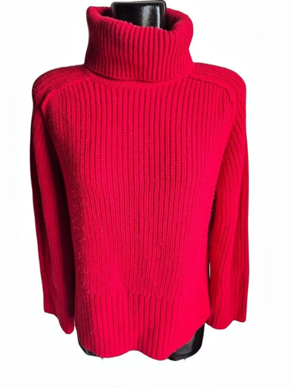 Zara Red Chunky Ribbed Knit Oversized Fit Turtleneck Sweater Size Small